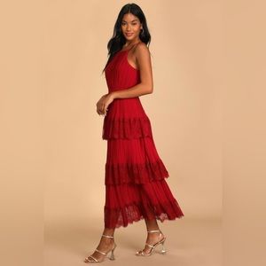 Red tiered midi dress